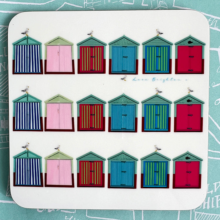 Brighton and Hove beach hut inspired design on a coaster great gift seagulls