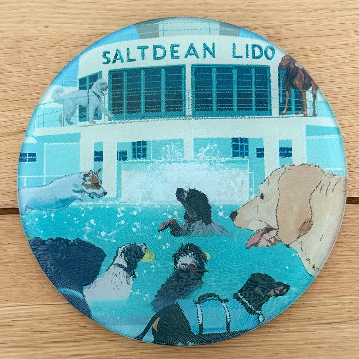 Saltdean Lido Dog Swim Glass Chopping board