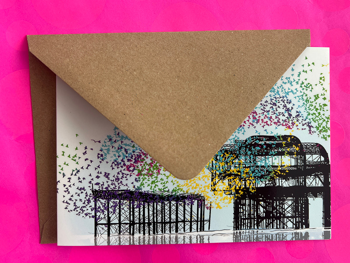 Rainbow Starlings, West Pier Brighton Greeting Card