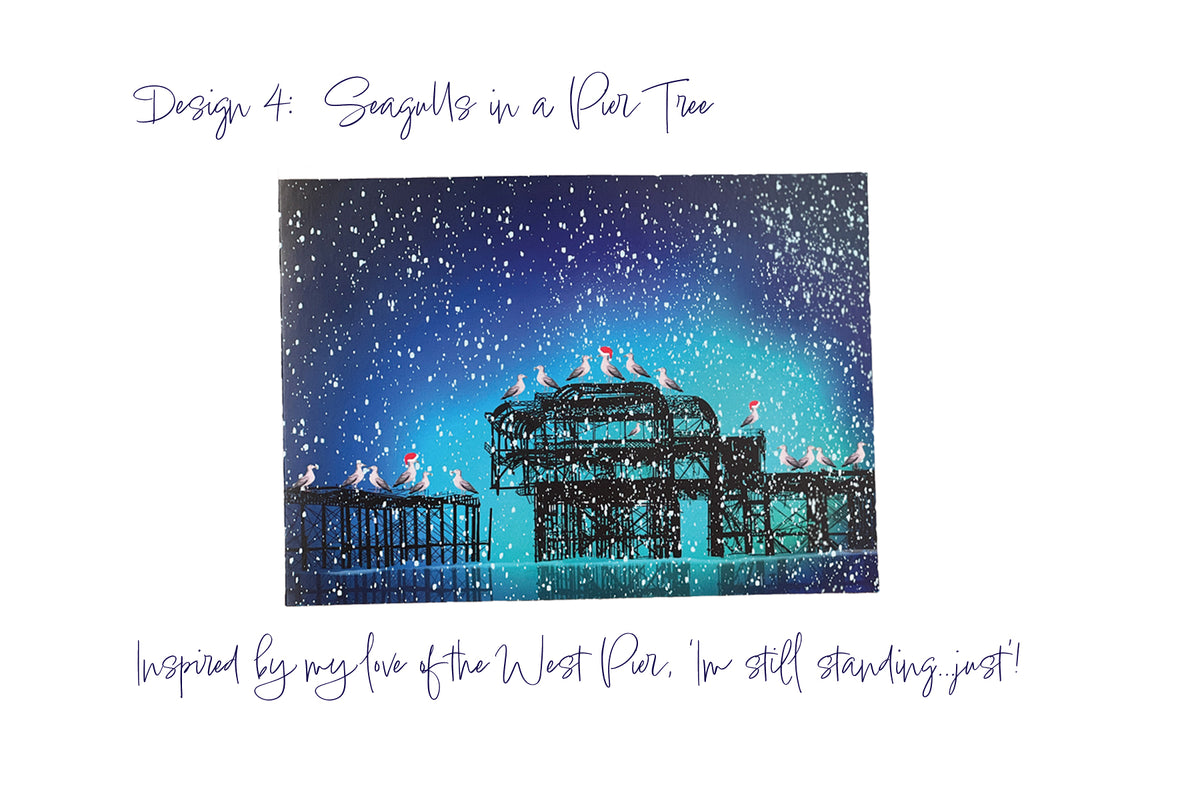 Seagulls in a Pier Tree Christmas Card