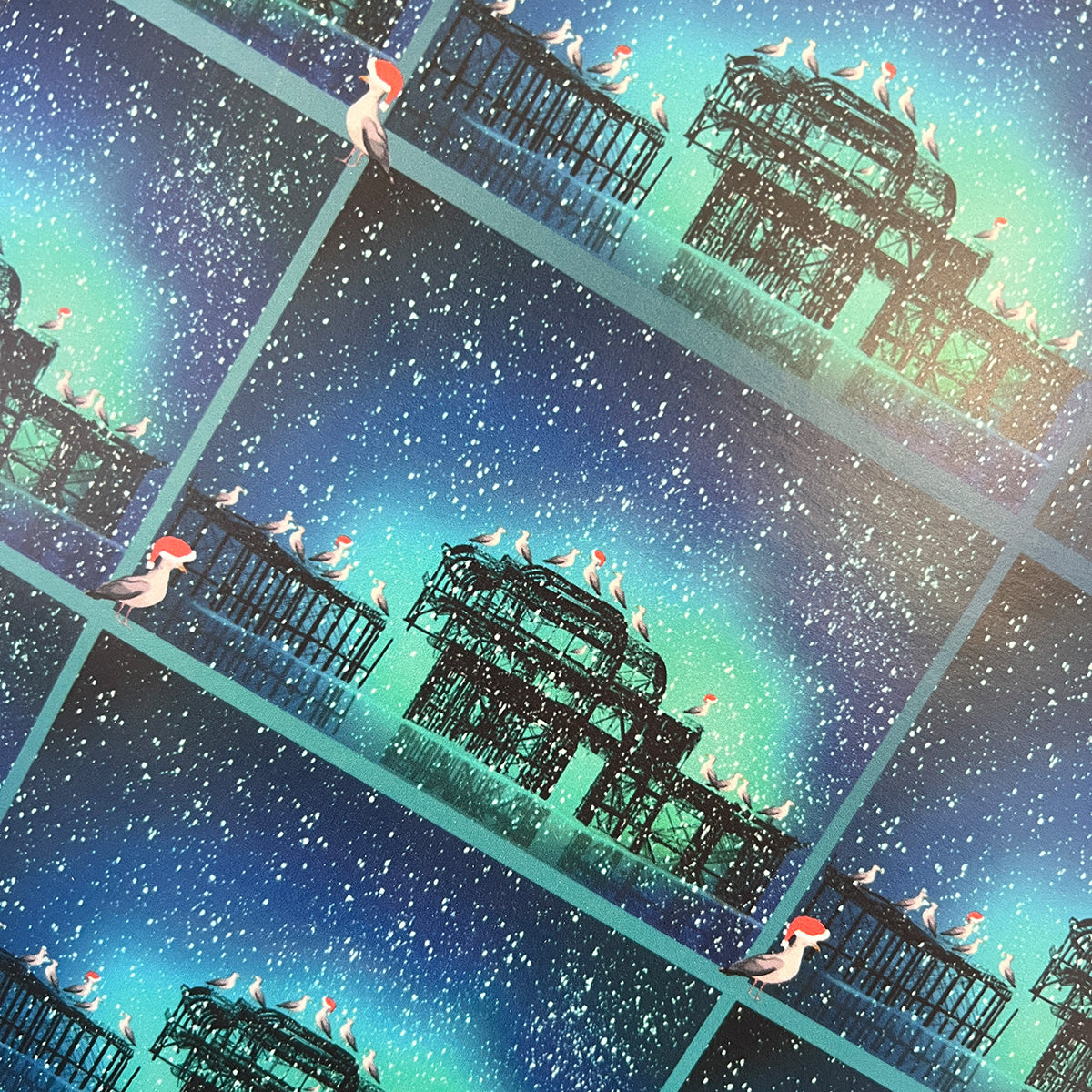 Christmas Gift Wrap - 'Seagulls in a pier tree'