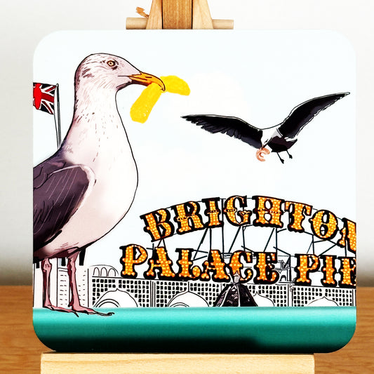 Seagulls of Brighton  Cork Backed Coaster