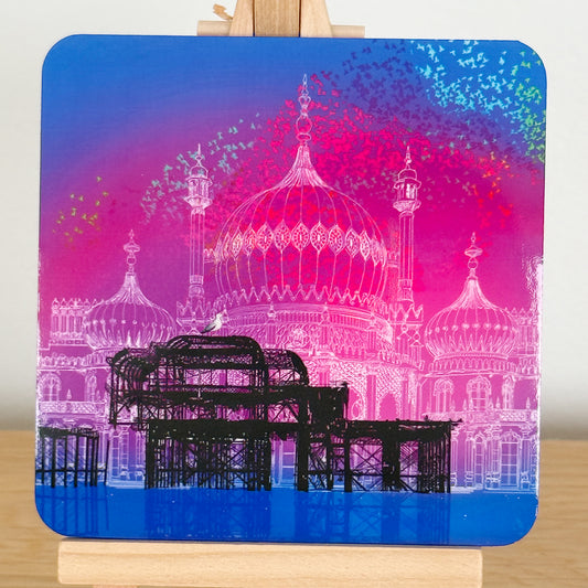 Pink Brighton  Cork Backed Coaster