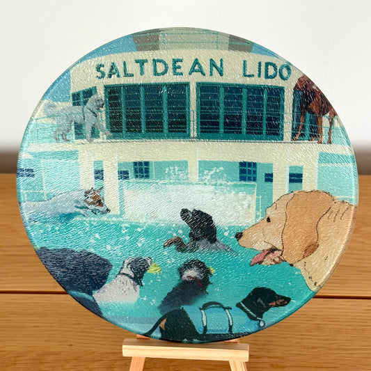 Saltdean Lido Dog Swim  Glass Chopping board