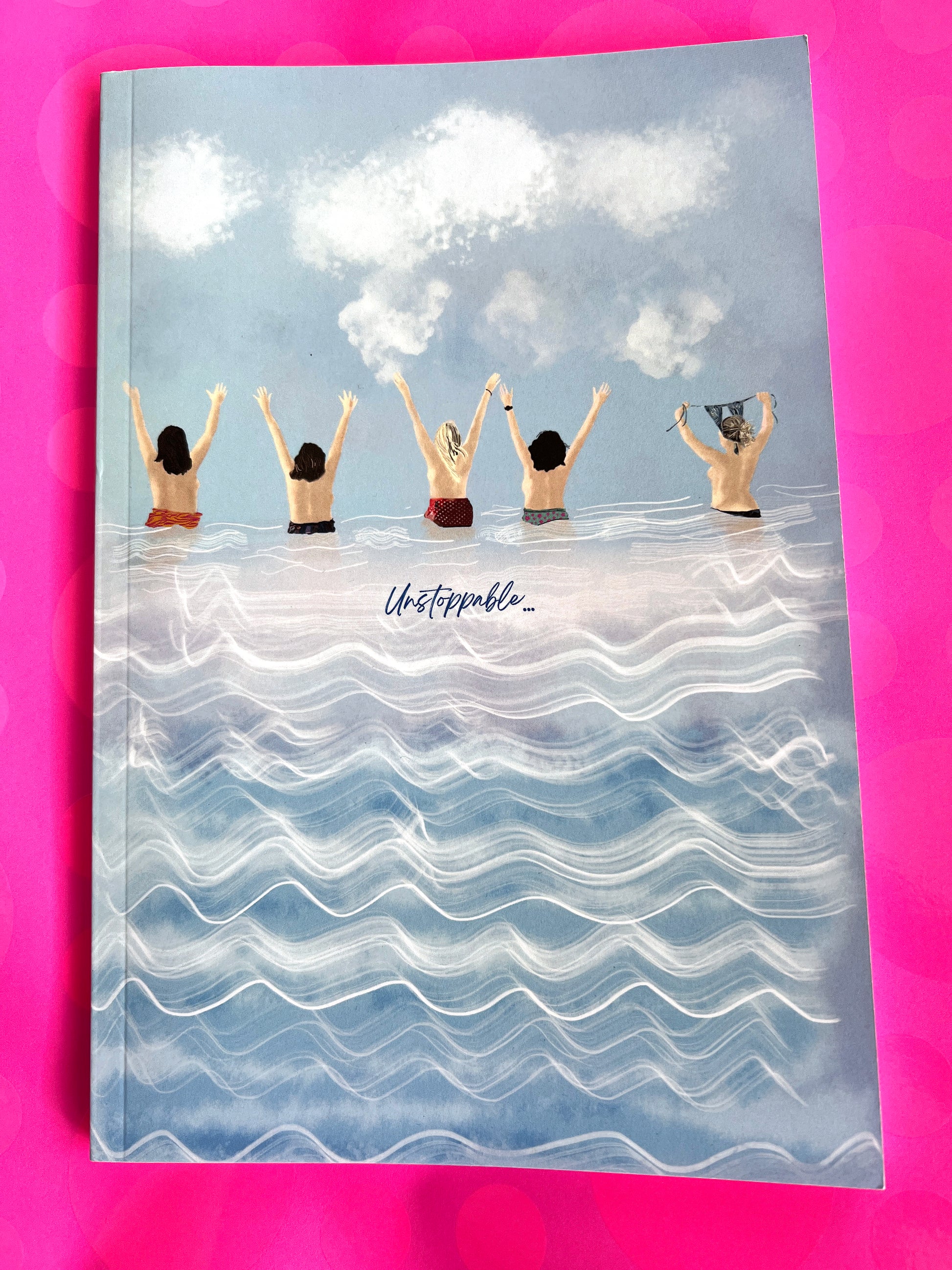 glossy notebook of cold water swimmers, titled unstoppable. easy to carry around with lined pages gift