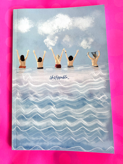 glossy notebook of cold water swimmers, titled unstoppable. easy to carry around with lined pages gift