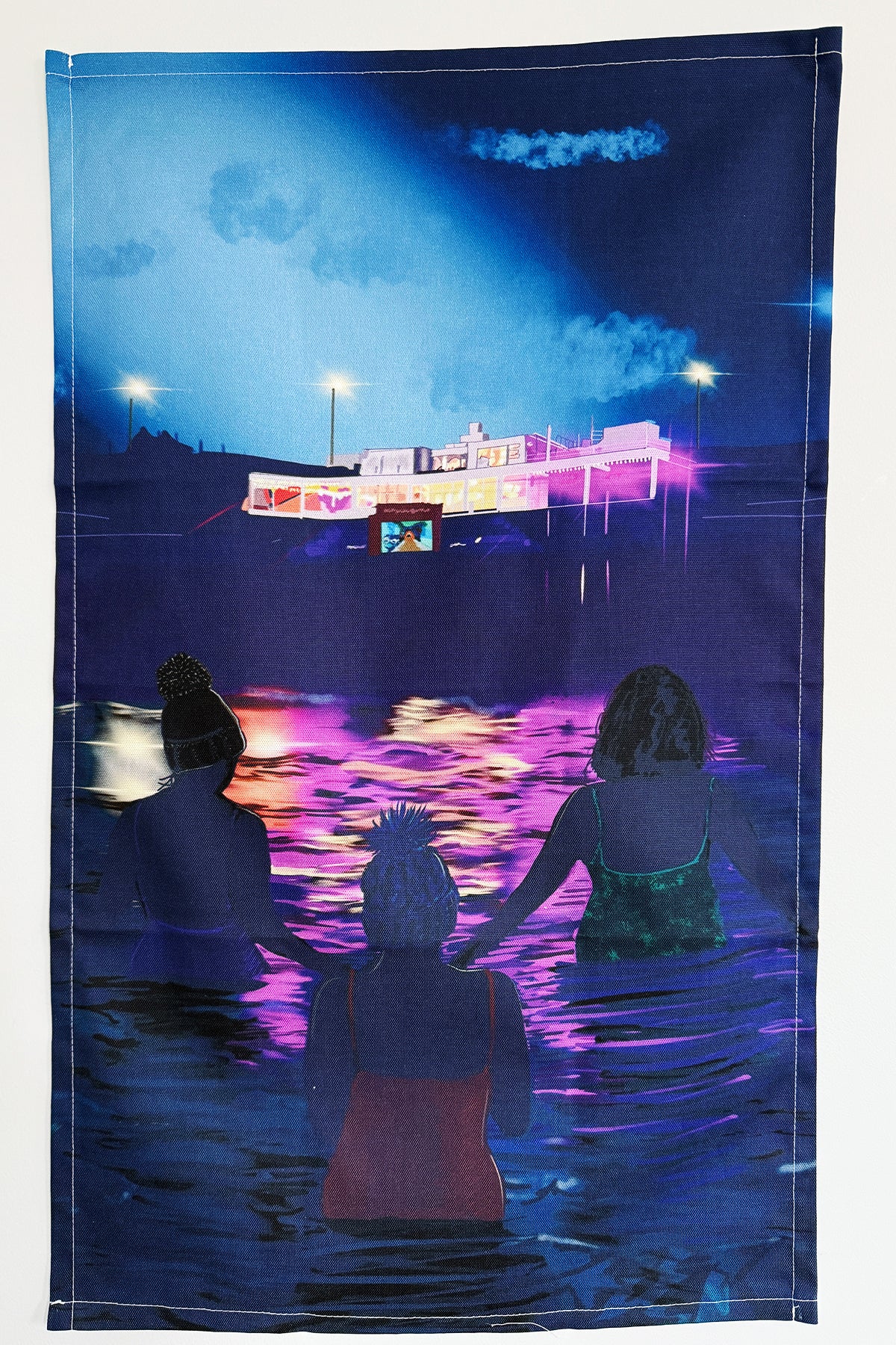 100% Cotton Tea Towel - Moonlight Swim, Saltdean