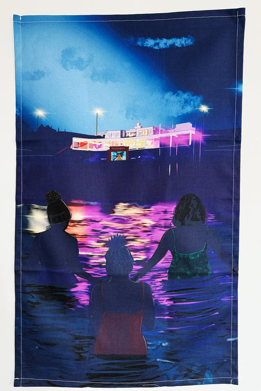 100% Cotton Tea Towel - Moonlight Swim, Saltdean