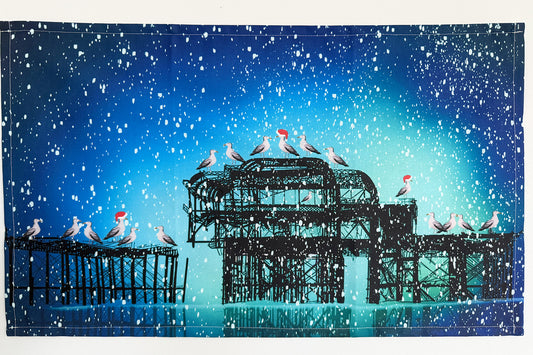 100% Cotton Tea Towel - Seagulls in a Pier Tree