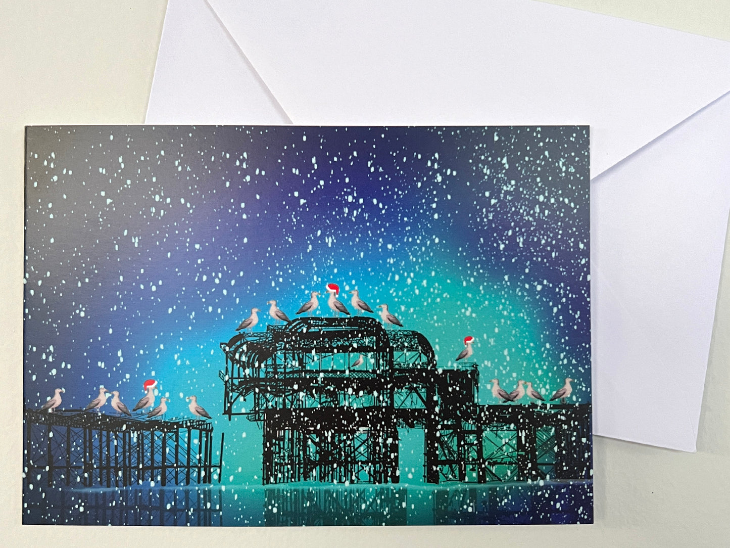 'Seagulls in a Pier Tree' Christmas Card (A6)