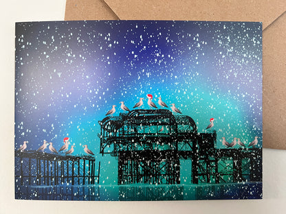 'Seagulls in a Pier Tree' Christmas Card