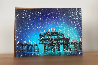 'Seagulls in a Pier Tree' Christmas Card