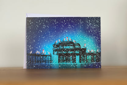 'Seagulls in a Pier Tree' Christmas Card (A6)