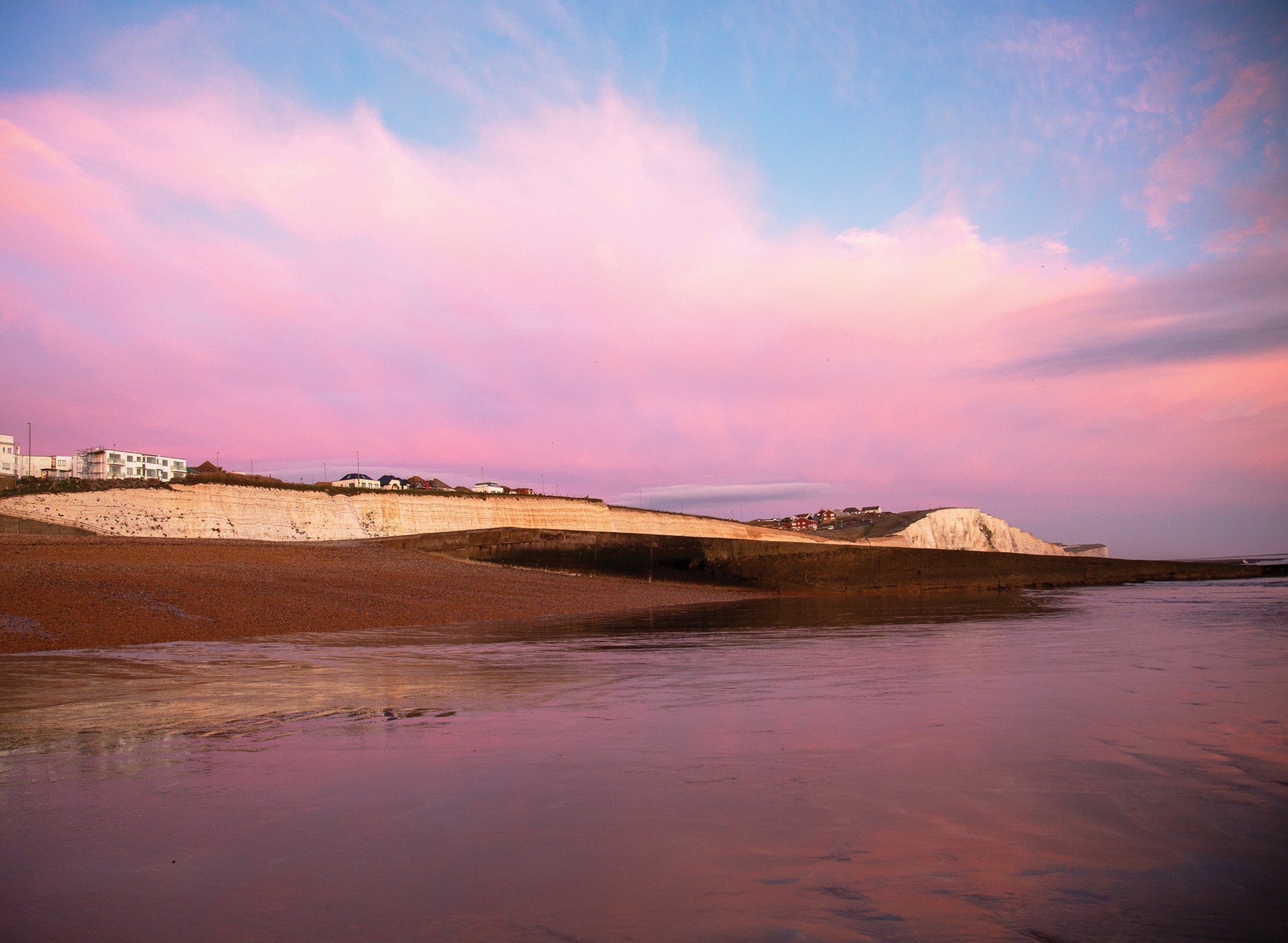 Pink Saltdean sunset at low tide on a greeting card