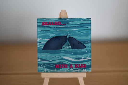 Seals, kissing, coaster