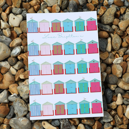 Love Brighton notebook with colourful beach huts inspired by the beach huts on Brighton and Hove promenade